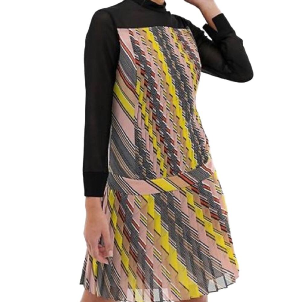 Karen Millen NEW! Multi Color/ Pattern Sheer Sleeve Dress SIze US 6 NEW